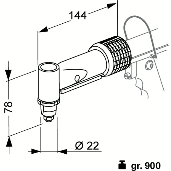 Desenho dimensional oficial FAR — 144 x 78 mm, Ø 22 mm, 900 g