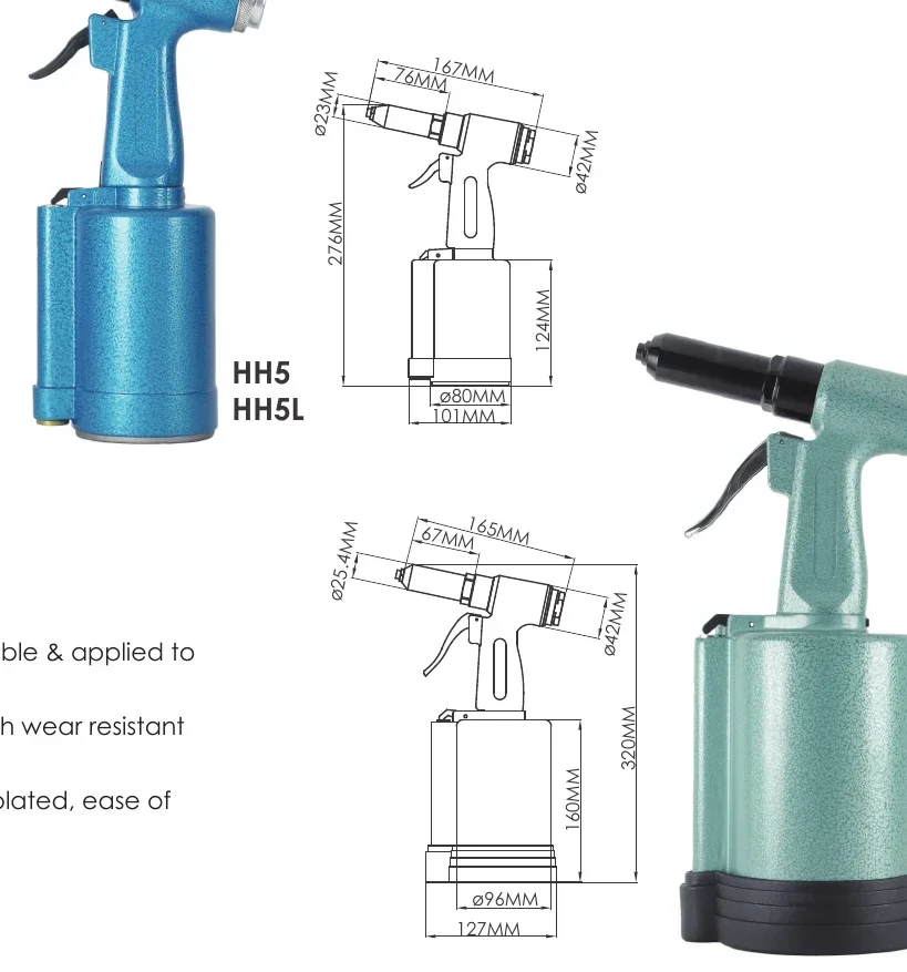 Rebitadeira HANMA HH5 — desenho técnico e dimensões (catálogo HANMA)