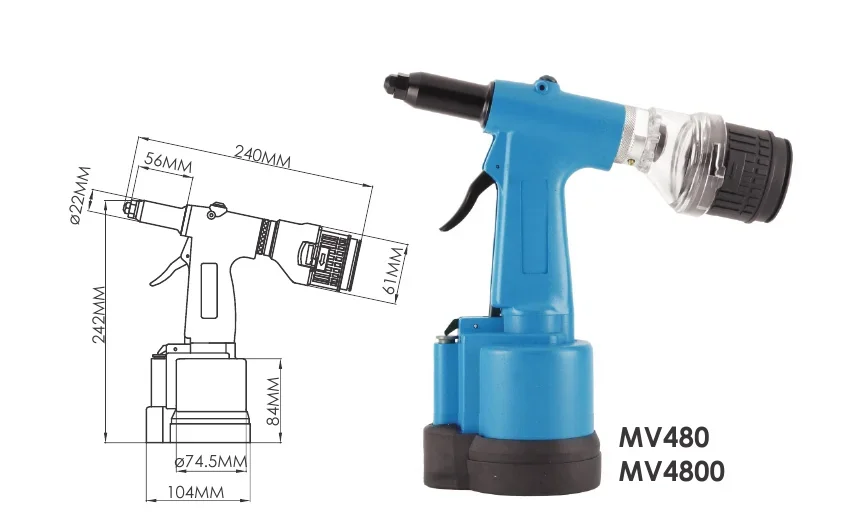 Rebitadeira HANMA MV480 — desenho técnico e dimensões (catálogo HANMA)
