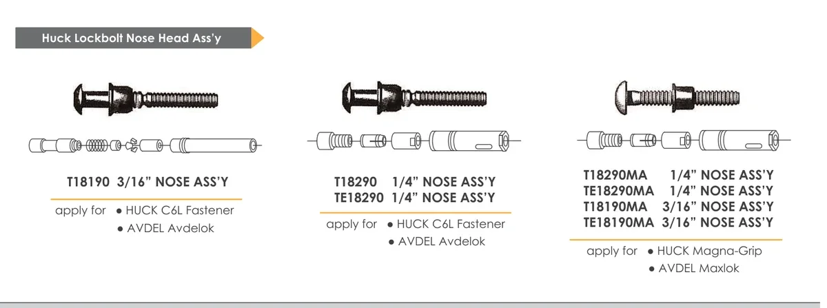 Rebitadeira HANMA T820E — bicos para lockbolt Huck e Avdel