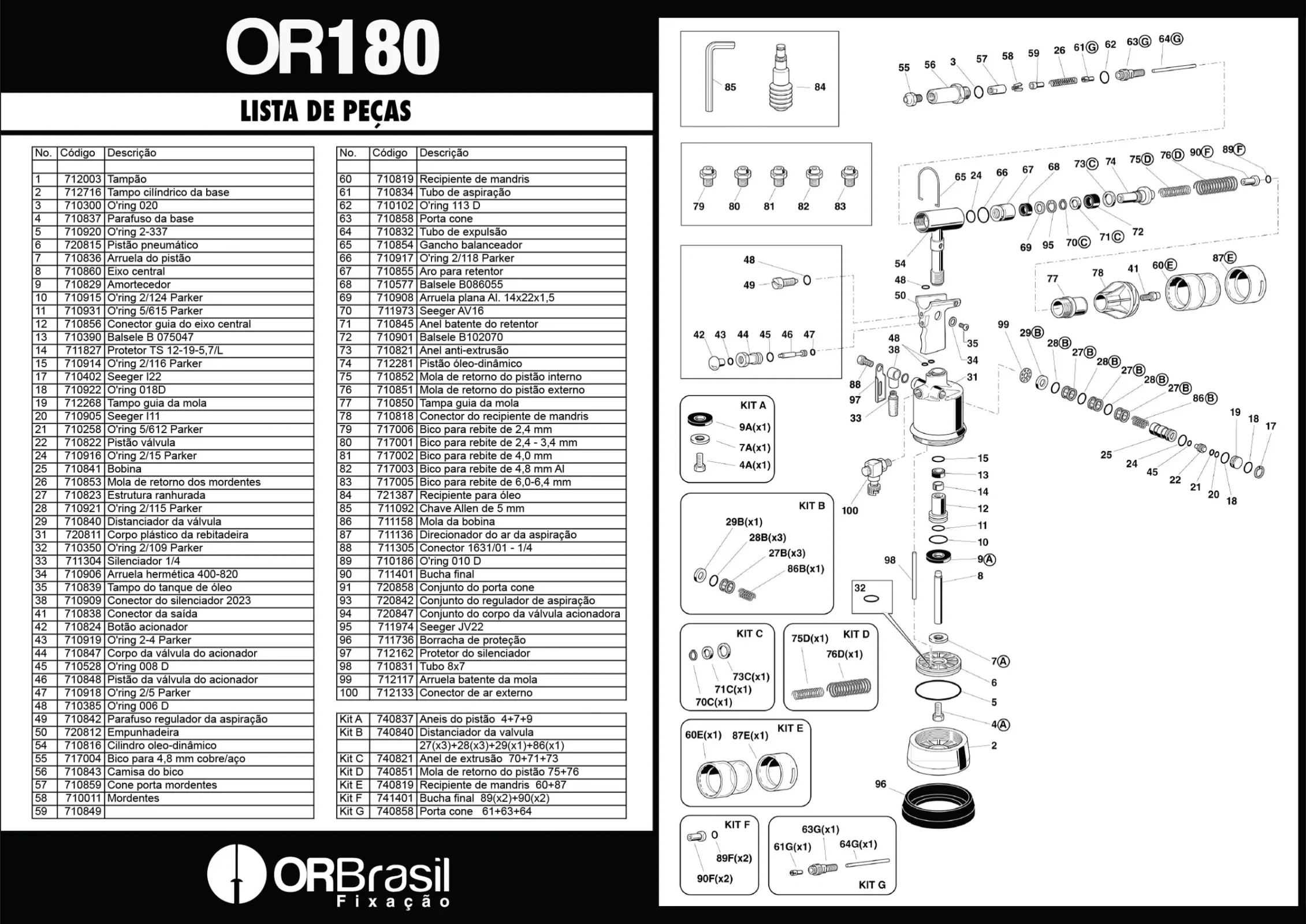 OR-180, vista explodida e lista de peças de reposição (Or Brasil, PT-BR)