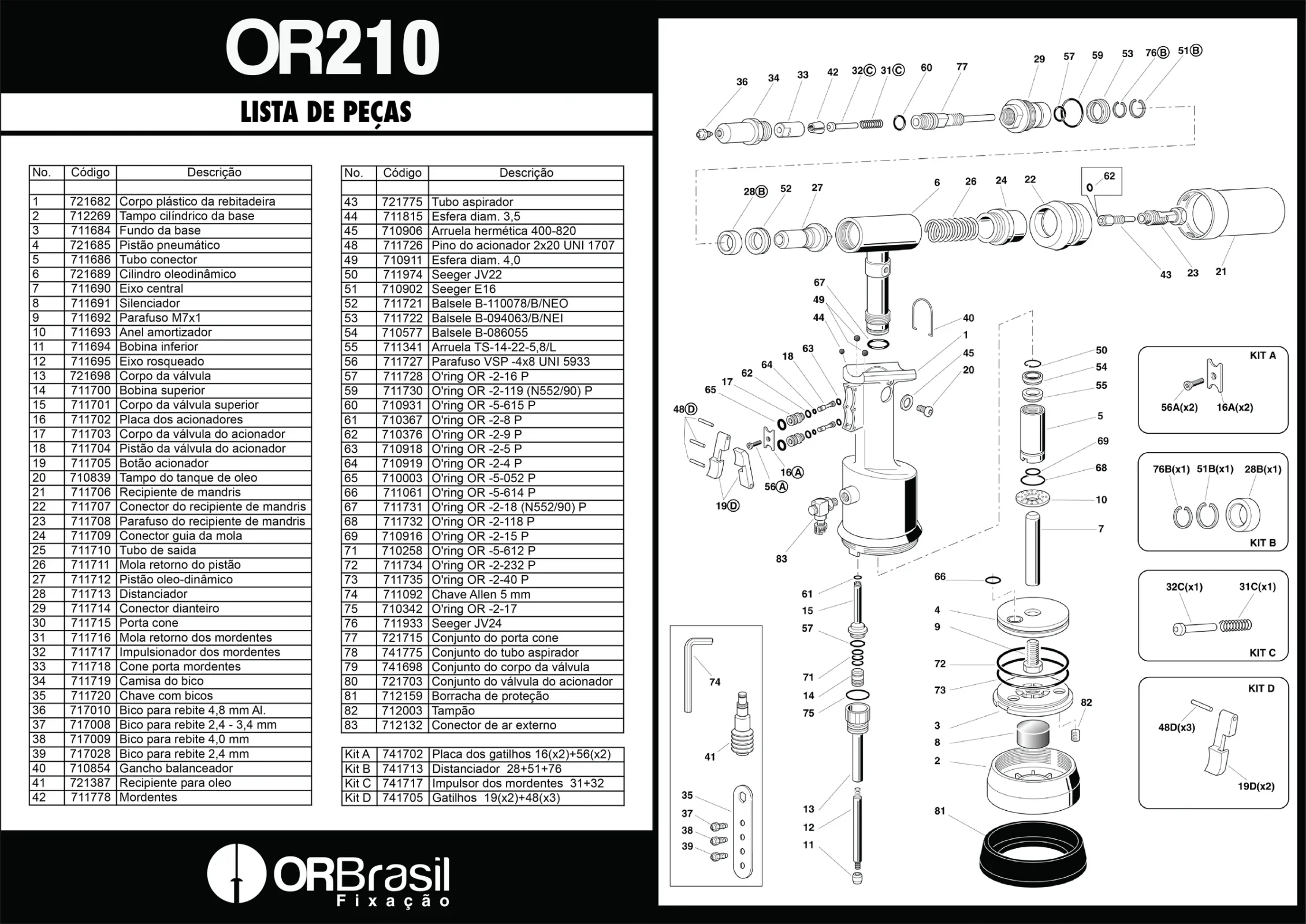 OR-210, vista explodida e lista de peças de reposição (Or Brasil, PT-BR)
